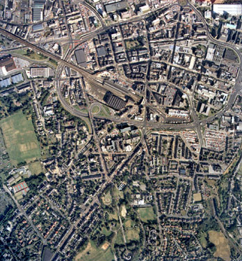 Aerial view of Huddersfield Town Centre, Ring Road, Springwood, Lower Edgerton, Huddersfield Technical College, Huddersfield Tennis Club, Highfields
