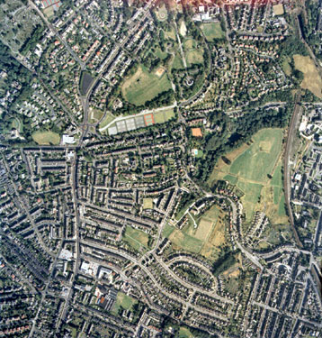 Aerial view of Greenhead Park, Edgerton, Greenhead, Gledholt Wood