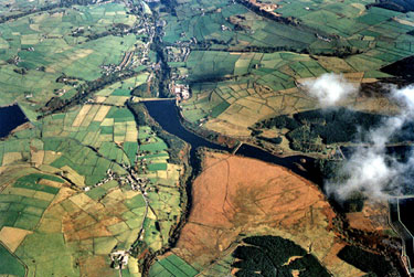 Aerial view of Brownhill and Ramsden Reservoir, showing Holme Village (left bottom) and Holmbridge (top left)