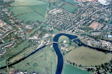 Aerial view of River Calder, Cooper Bridge, Huddersfield