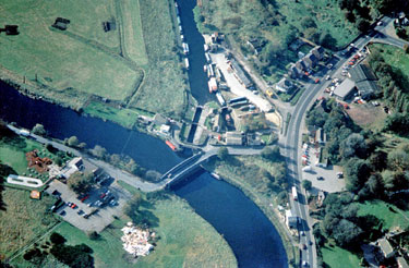 Aerial view of River Calder, Cooper Bridge, Huddersfield