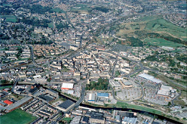 Aerial view of River Calder, Dewsbury