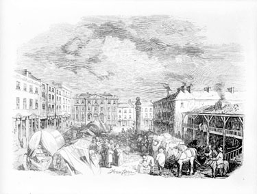 Drawing of Market Place, Huddersfield