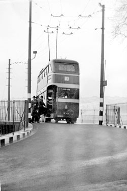 Opening of Longwood Route - showing the method of turning a trolley bus at Longwood Terminus - No 49