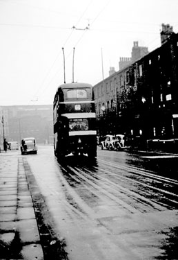 First trolley bus to use Market Street diversion, (during Buxton Road and New Street reconstruction , 2nd April to 1st July 1939) - Car No 45