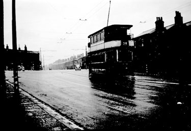 Wartime tram with blacked out windows, Bradford Road, Brighouse route