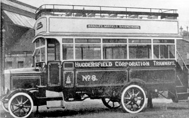 Huddersfield Corporation Tramways - No. 8 Bradley/Mirfield/Ravensthorpe Route Board, CX 2454 of 1921 karrier, one of two open top double deckers in fleet