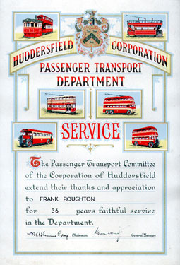 Award to Frank Roughton, 36years service for Huddersfield Corporation Passenger Transport Department