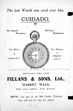 Messrs. Fillans & Sons Ltd, Jewellers, No.2 Market Walk - Advert Messrs. Fillans