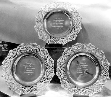 Messrs. Fillans & Sons Ltd, Jewellers, No.2 Market Walk - three silver gilt dishes, presented by cricket lovers to the corporation