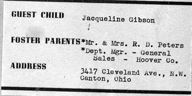 Young evacuees, children of Hoover Employees sent to USA in WWII: Jaqueline Gibson ID tag