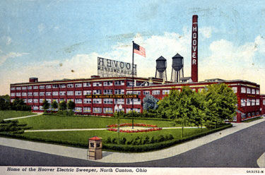 Young evacuees, children of Hoover Employees sent to USA in WWII: postcard of Hoover factory North Canton