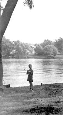 Young evacuees, children of Hoover Employees sent to USA in WWII: Nick fishing, Pritage Lakes