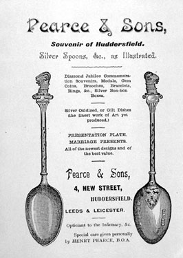 Advert for Pearce & Sons, Cutlery, 4 New St, Huddersfield