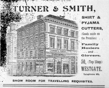 Advert for Turner & Smith, Hosiery, 50 Westgate, Huddersfield
