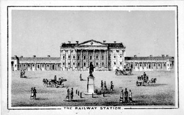 A drawing of the Huddersfield Railway Station, St. George’s Square, Huddersfield. 