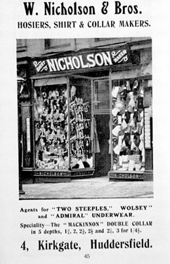W. Nicholson & Bros, Hosiers, Shirt & Collar Makers, No.4 Kirkgate