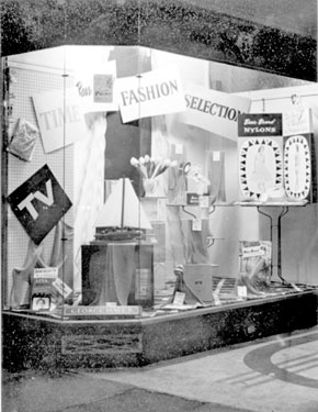 George Hall's, No.20 King Street on the corner of New Street - shop window display featuring T.V and the Time Fashion Selection