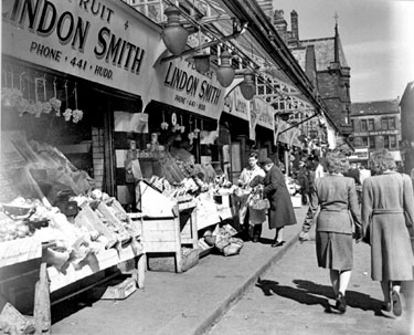 Shops on Shambles Lane looking towards King Street - Lindon Smith, Greengrocer's