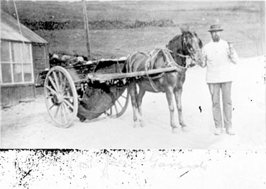 Pat Joe Garside, with his horse and cart