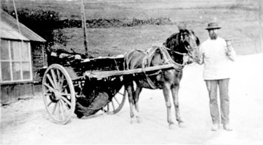 Pat Joe Garside, with his horse and cart