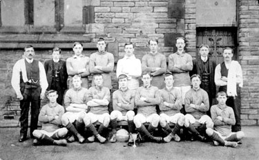 Scholes Football Team, Cleckheaton: back row from left, Hunt (1st), Taylor (2nd), Bentley (3rd), Asquith (4th), Clapham (7th), Priestley (9th); front row, Parkes (1st), Drake (3rd), Bentley (4th), Clo