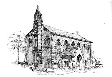 Print of Whitechapel Church, Cleckheaton - substantially rebuilt in 1821, it remains virtually the same in appearance today as it did in this image
