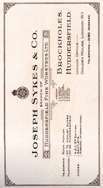 Joseph Sykes & Co. Rock Mills, Brockholes (branch of Huddersfield Fine Worsteds Ltd)