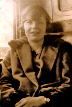 Wheelwright Grammar School Photo Album: 1920s/30s - Madge in the train returning to Paris from Versilles