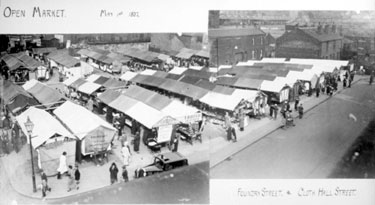 Dewsbury Open Market - the street in the foreground is Foundry Street