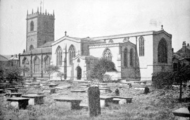 Dewsbury Parish Church and grave yard - taken from 