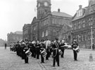 Borough of Batley 1868-1968 Centenary Album - Parade of Civic Dignitaries - brass and piped band, outside Batley Library, Market Place