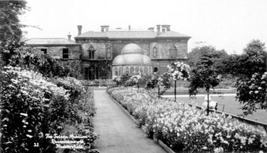 Tolson Memorial Museum, Ravensknowle Park, Huddersfield - south front, showing the rose avenue, and bowling green.