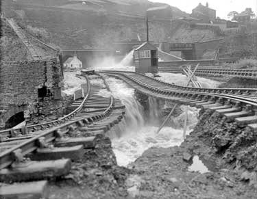 Flood at Marsden Tunnel - Railway lines washed away 	