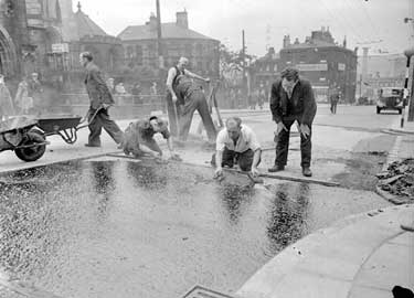 Roadworkers at Kirkgate, Huddersfield 	