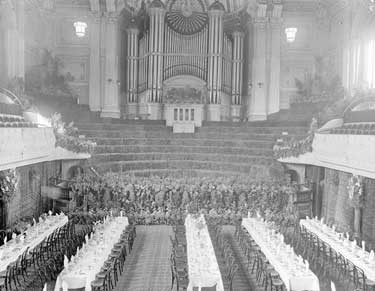 Huddersfield Town Hall: interior, decorated for Royal Visit 	