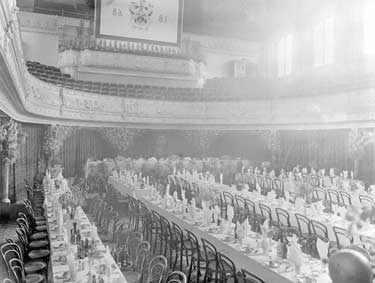 Huddersfield Town Hall: interior, decorated for Royal Visit 	
