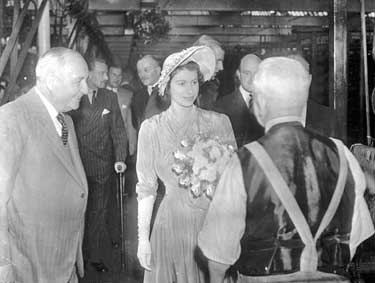 Royal Visit: Princess Elizabeth and Duke of Edinburgh visiting Trafalgar Mills 	