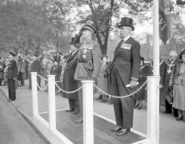 Memorial Service for D.W.R. War Dead at York, General Sir Philip Christianson taking salute 	