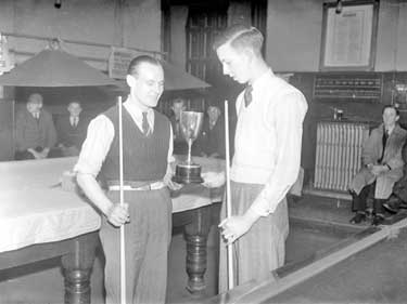 Mr Jackson and Mr Sissons, Snooker Players, with Cup, Crosland Moor 	
