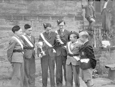 Crosland Church Boys' Brigade with trophies 	