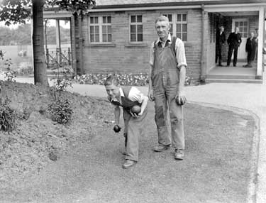 Trevor Bates and J. H. Easter Playing Bowls at Greenhead Park, Huddersfield. 	