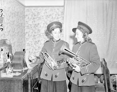 Barbara and Dorothy May, sisters in Kirkburton Band 	