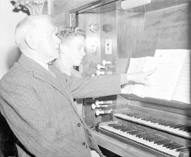 Organist, Mr W Parker and Grandson, Bernard Jagger, from Emley 	