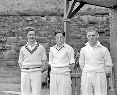 Meltham cricket team, A Topp, J Barker and G Dawson 	