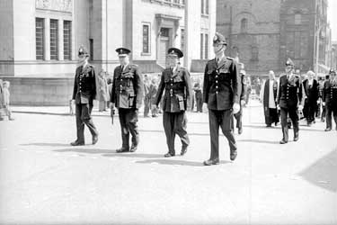 Huddersfield Mayor day, Chief Constable in parade outside library 	
