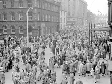 Crowds after military parade, Huddersfield 	