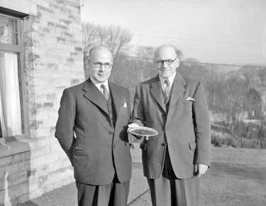 Mr F Lockwood (holding Silver Salver) and Mr F R Brian 	