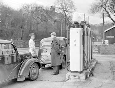 Petrol Pumps with two office cars, New North Road, Huddersfield 	