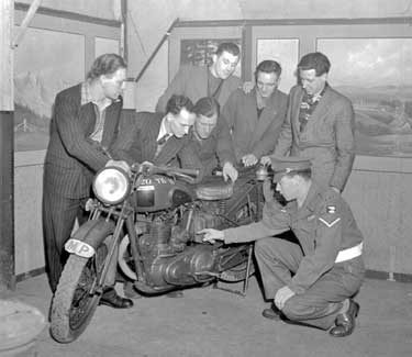 Military police receiving motorcycle instruction at Springwood, Huddersfield 	